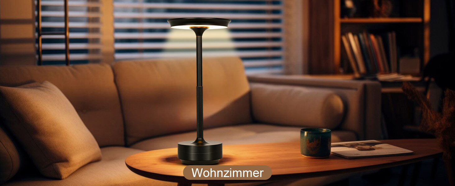 Бездротова LED-лампа Rosnek для столу з регулюванням кольору та димуванням, акумуляторна, з USB-C, стильна металева лампа (чорна)