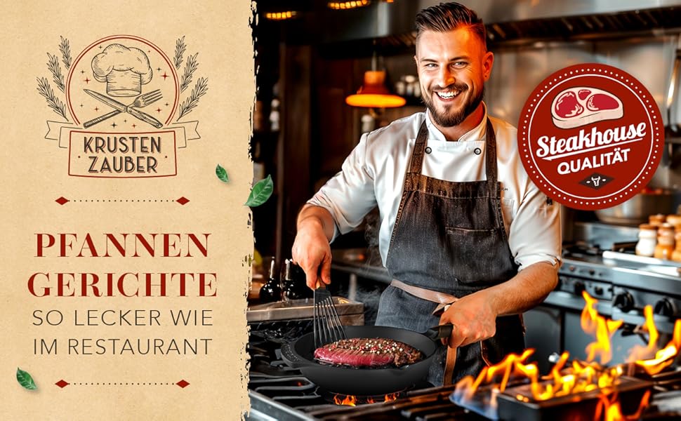 Чавунна сковорода-гриль Krustenzauber 26 см з індукційним дном та двома ручками - рифлена сковорода для смаження, ідеальна для індукційних плит