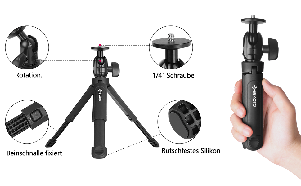 Штатив для камери GEEKOTO 77” з моноподом, 360° кульковою головкою, для DSLR, до 8кг, чорний (VT01)
