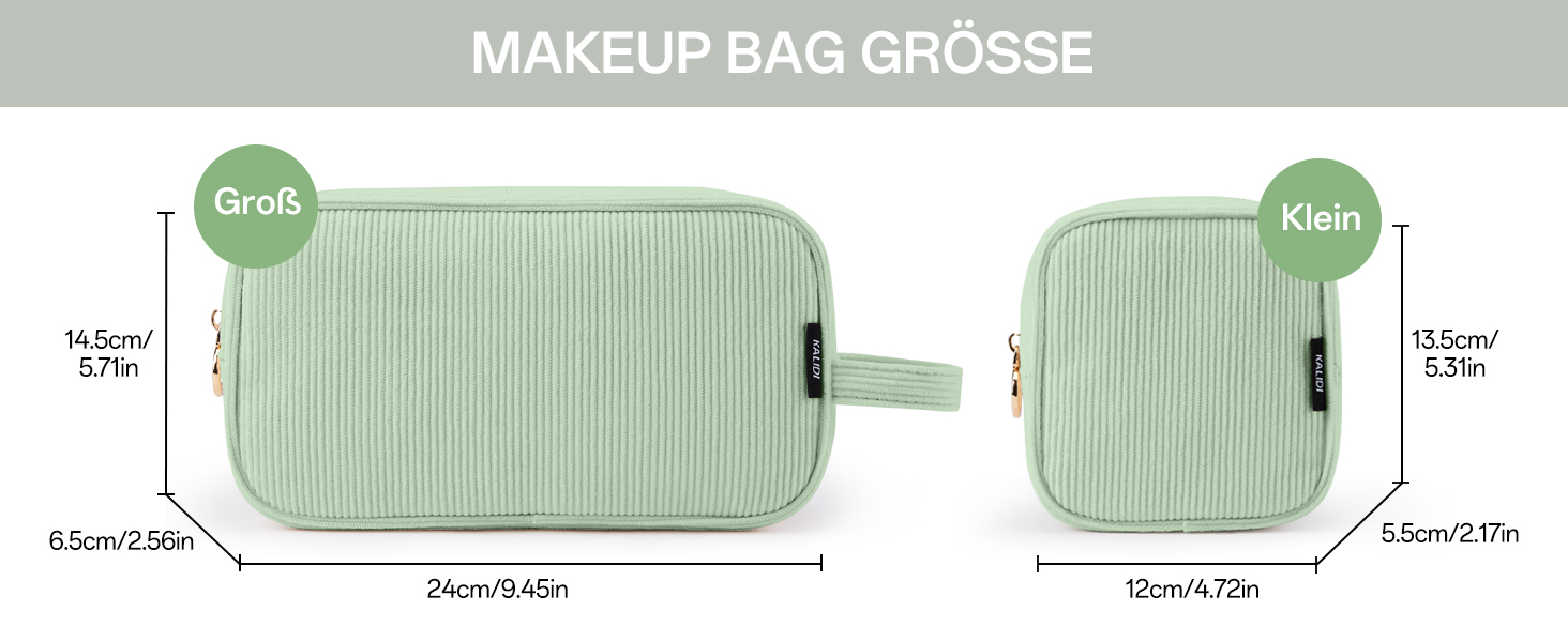 Косметичка жіноча KALIDI з корду, зелена, з відділеннями, на блискавці, для подорожей