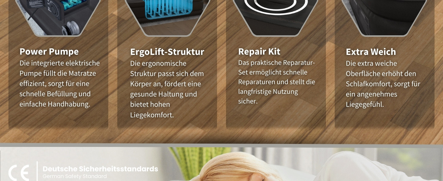 Надувний матрац самонадувний Heimfleiss® 150x200 см | Преміум якість | Для гостей та кемпінгу | З насосом (1 особа, чорний)