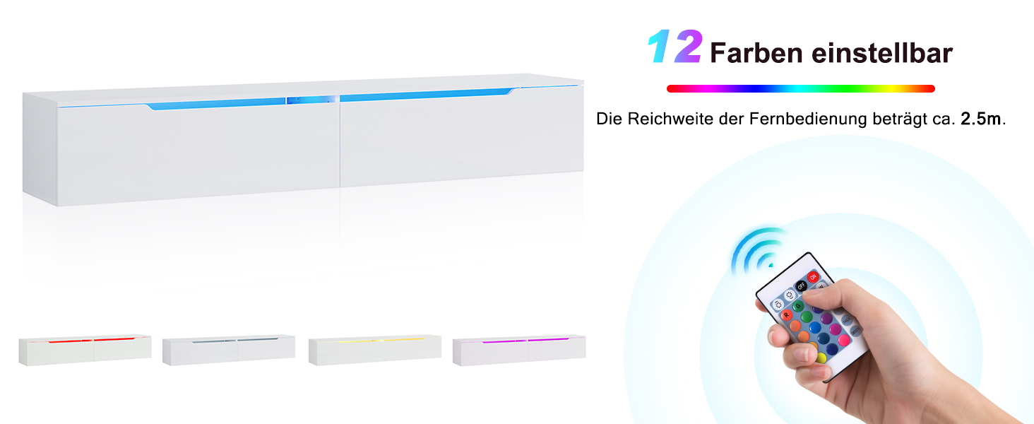 Підвісна ТВ тумба SONNI 180x35x30 см, білий глянець, з LED-підсвіткою 12 кольорів, без ручок, сучасний телевізійний стіл