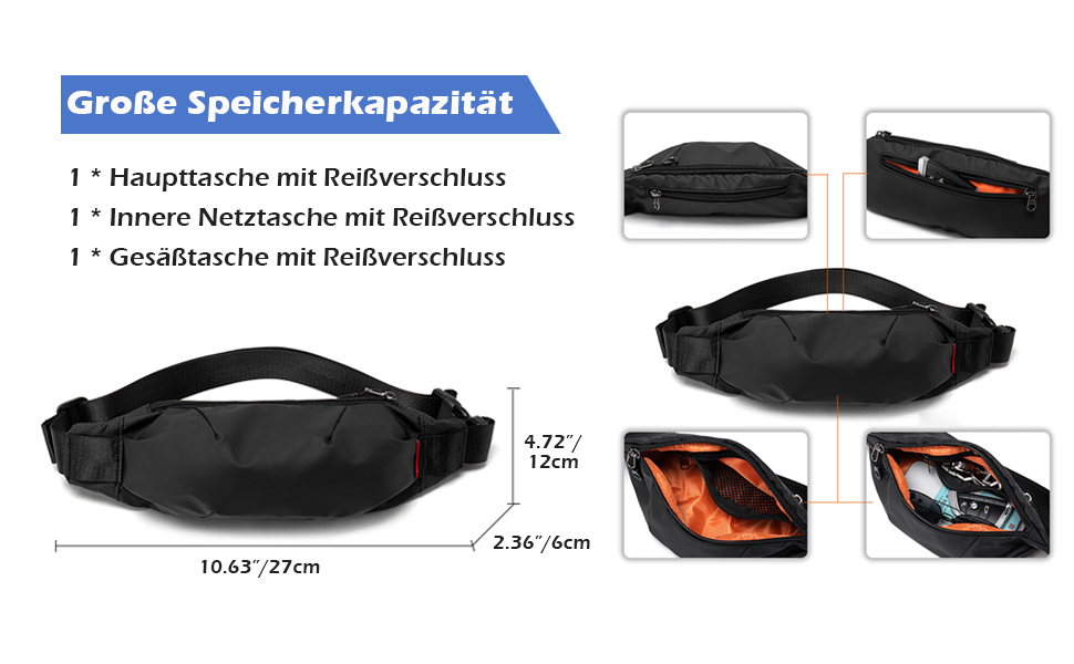 Чоловіча/жіноча поясна сумка-рюкзак на пояс, водонепроникна, чорна. Підходить для спорту, подорожей, фітнесу, велоїзди та кемпінгу.