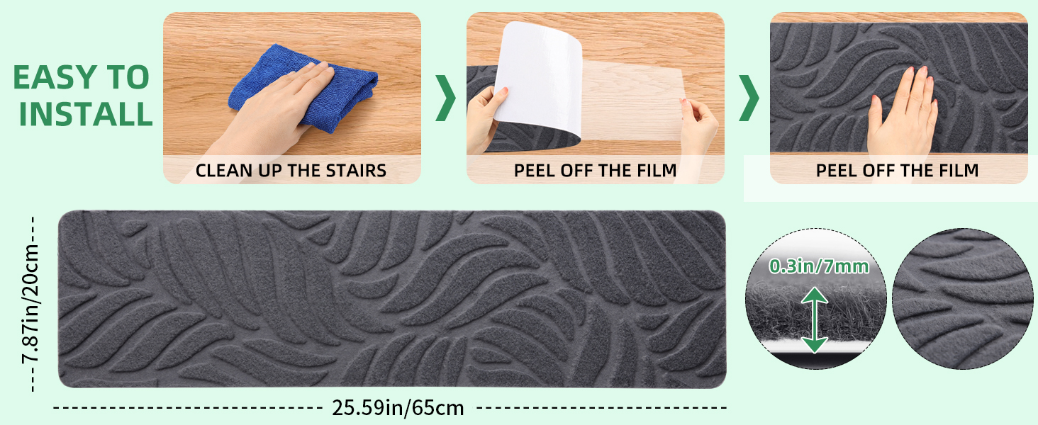 Килимки на сходи YISUN 15 шт., антиковзні, самоклейні, прямокутні 20x65 см, сірі. Для дітей, літніх людей та собак (внутрішній/зовнішній)