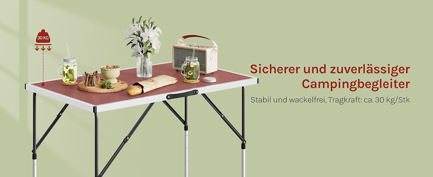 Складаний стіл Woltu для кемпінгу та відпочинку на природі 100x60 см, регульована висота, алюмінієвий і MDF, сірий