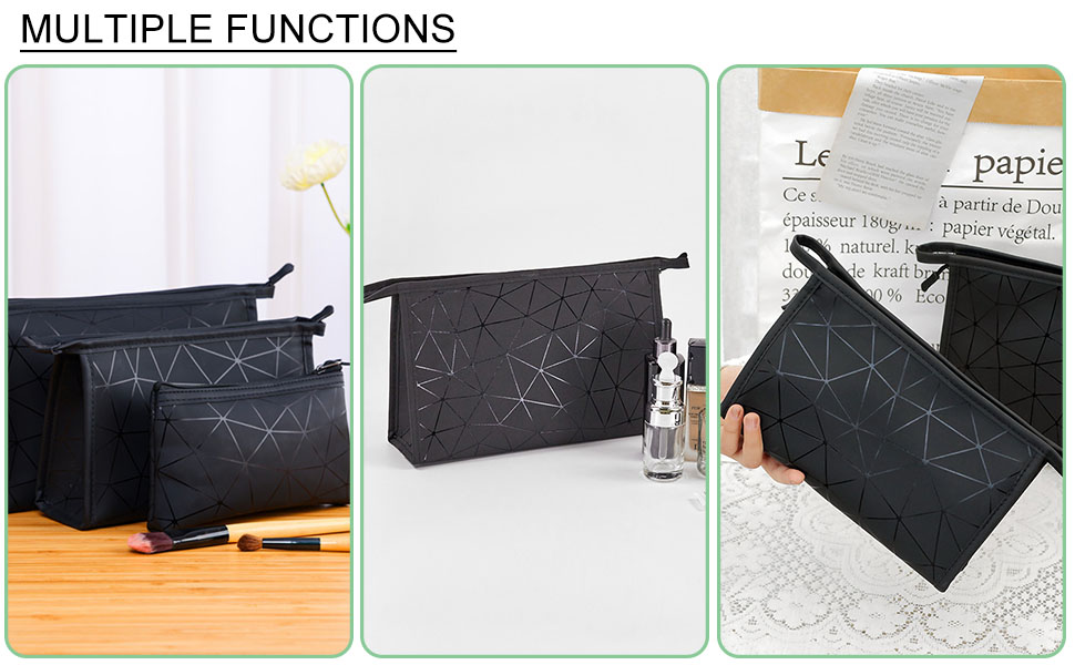 Набір косметичок 3 шт. з блискавкою: водонепроникні органайзери для косметики та подорожей (зелений, чорний)