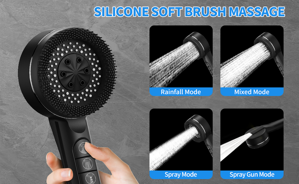 Фільтрована лійкова насадка для душу з високим тиском, ручна, з шлангом, 4 режими, економія води, чорна Pro (DE-002)