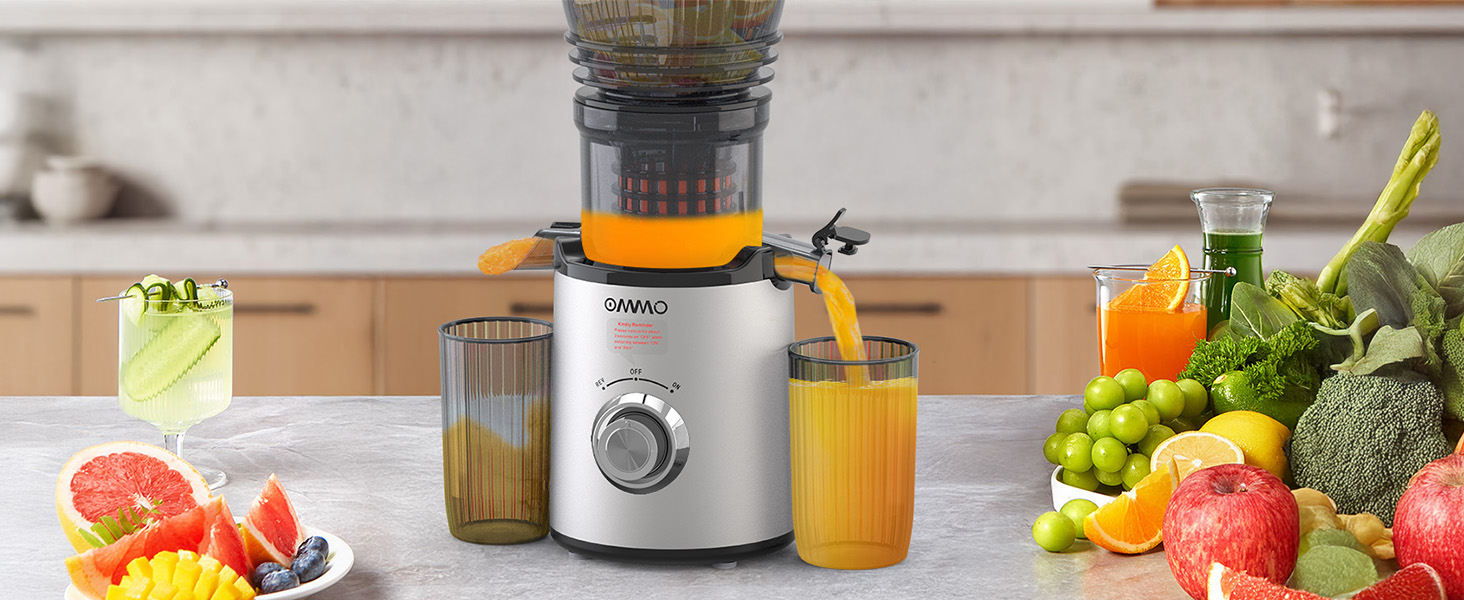 Шнекова соковижималка OMMO Slow Juicer для овочів та фруктів, 300 Вт, срібляста