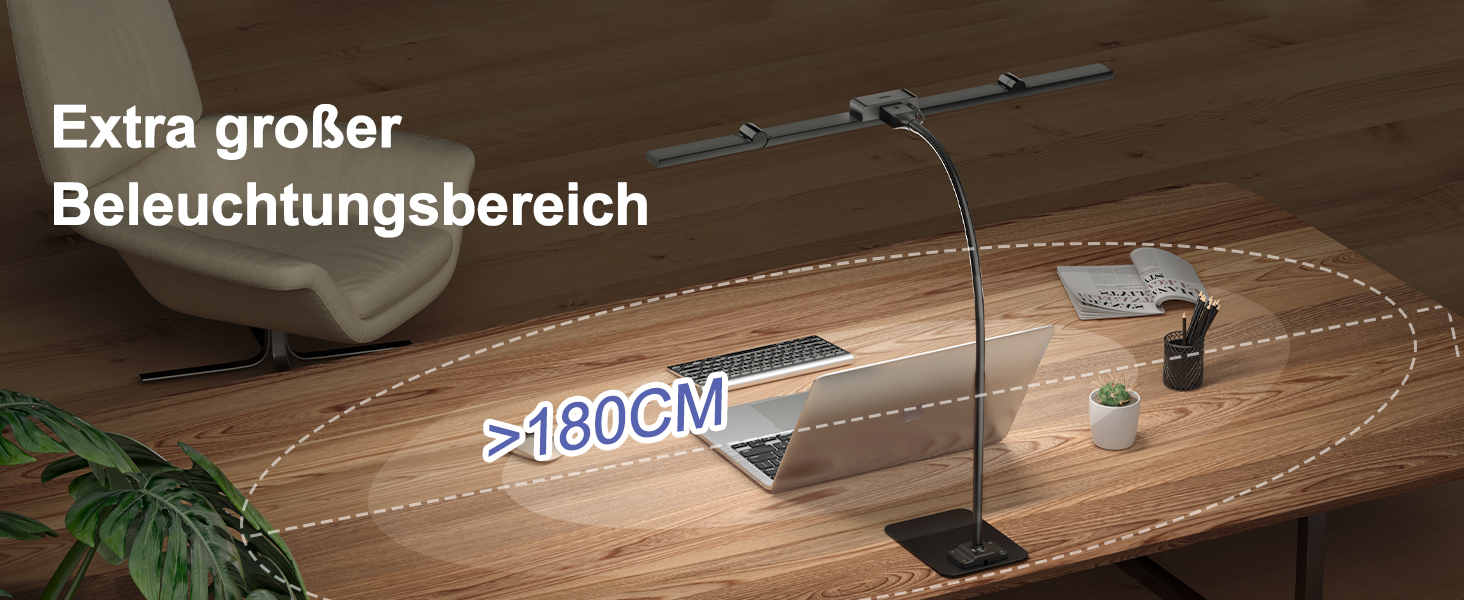 LED лампа настільна з кріпленням, 24W, 3 лампи, регулювання яскравості для офісу, 1200LM, захист очей, гнушкий «лебединий» шийка, 4 колірні температури, таймер 30 хв (чорний)