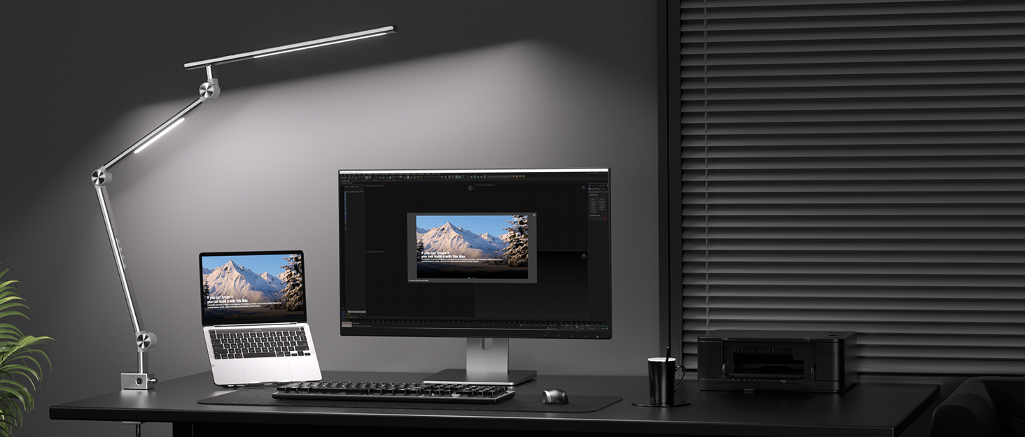 VERSKI LED Desk Lamp - Dimmable 18W Dual Light Source, Eye Protection, Daylight Lamp with 5 Color Temperatures & Adjustable Brightness for Home Office & Office - Silver