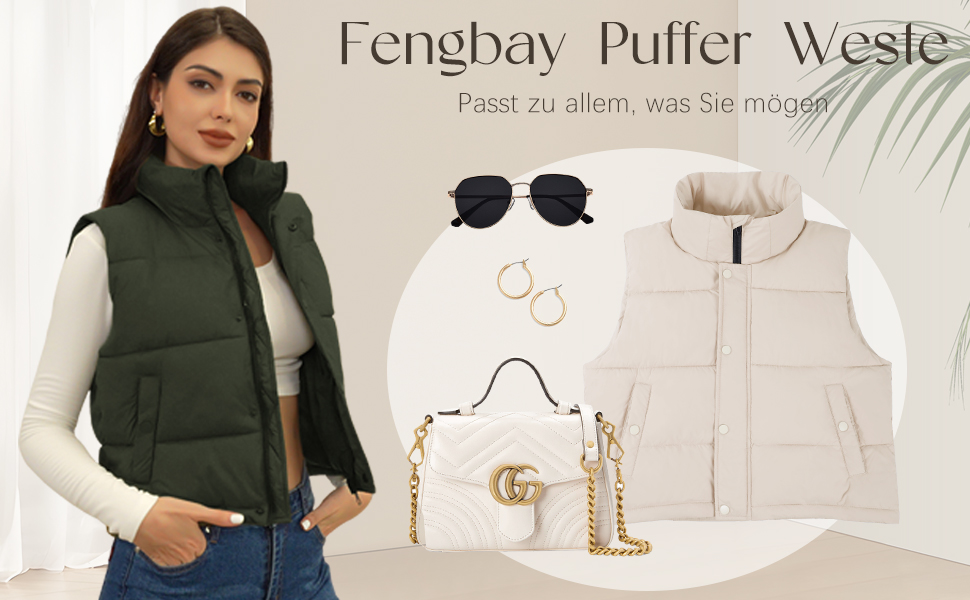 Жіноча жилетка Fengbay Reitweste: безрукавна, з коміром-стійкою, легка, стьобана, утеплена, для осені та зими, кольоро хакі, розмір M