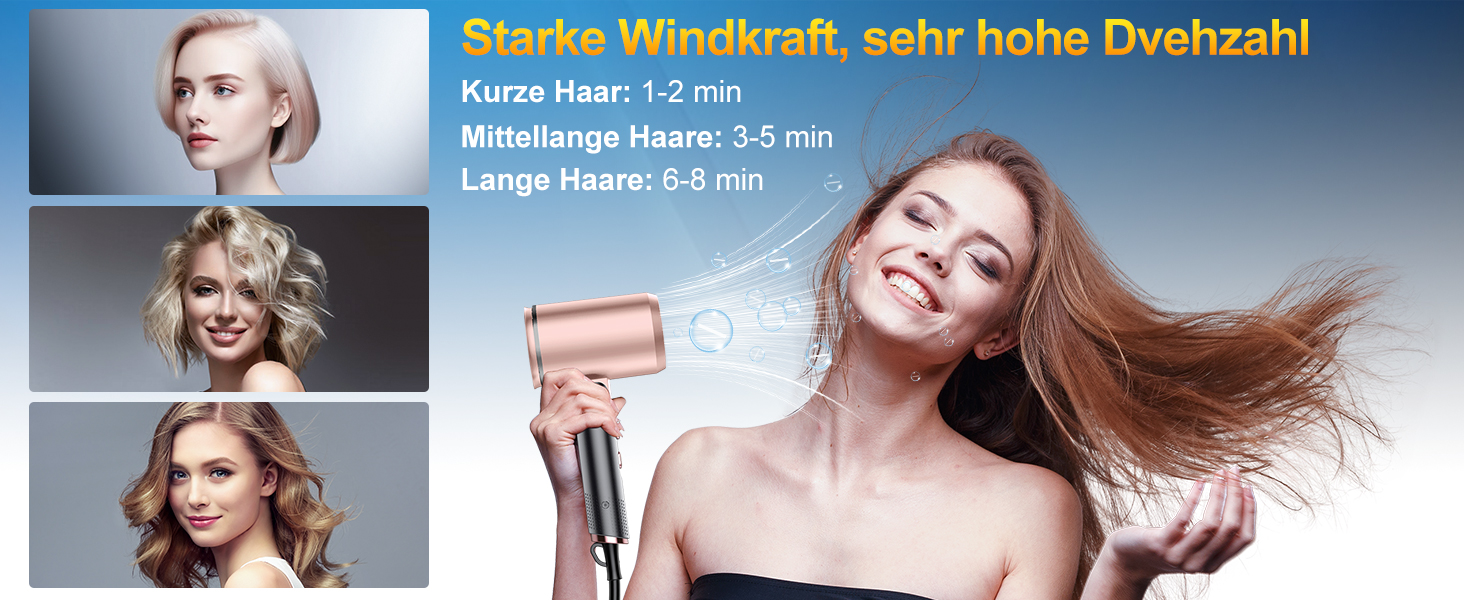 Професійний фен 2400W з іонізацією, складний, для подорожей, з насадкою-дифузором та терморегулятором (сірий/рожевий)