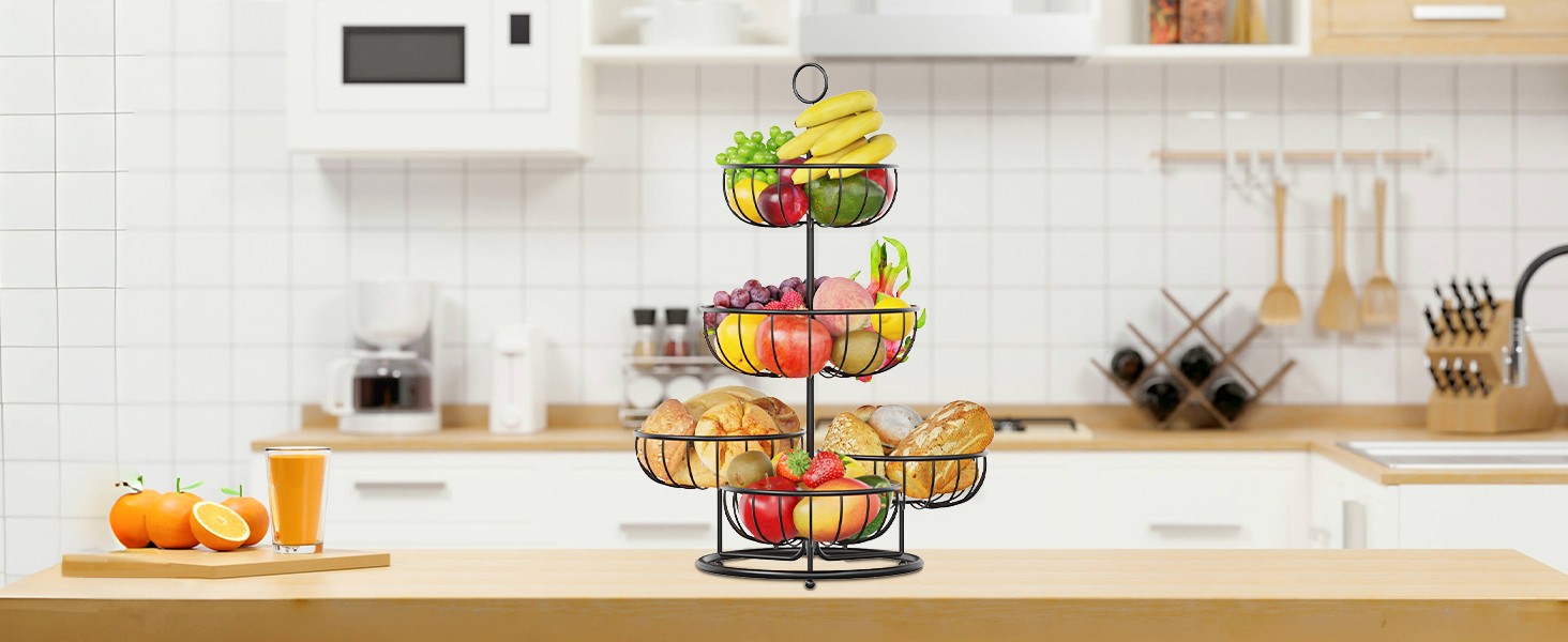 PouHenier 5-ярусна металева етажерка для фруктів та овочів, чорна, для кухні