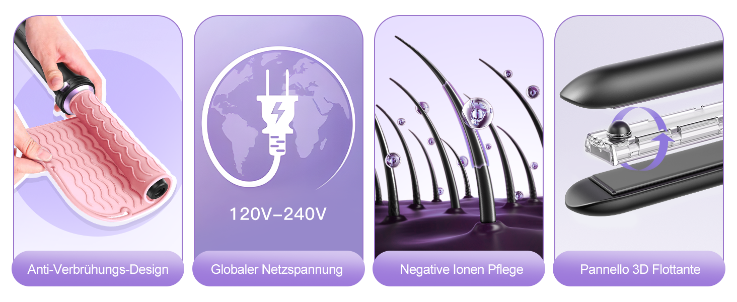 BESTOPE PRO Локкенстаб: Набір для створення локонів 5 в 1 з плойкою, термощіткою, 3 локкенстабами (9мм-25мм) для великих локонів, 13 температур, керлер для волосся з термозахисним покриттям, рукавичка, затискач, колір Nordlicht Lila