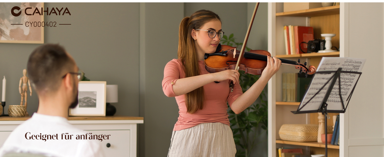 Скрипка CAHAYA з масиву дерева 4/4 матова, ручної роботи: повний набір для початківців, дорослих, учнів та дітей 12 років - скрипка з масиву дерева, футляр, підставка для плеча, тюнер, колінь