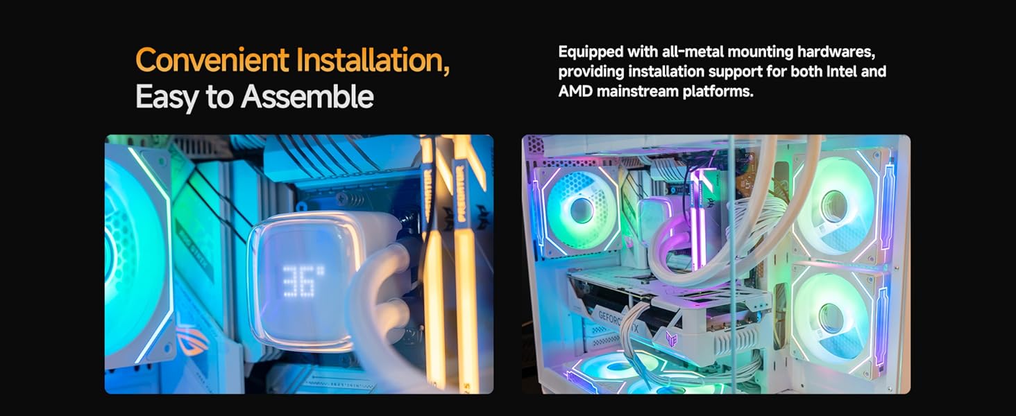 AIO водяне охолодження ПК з цифровою дисплеєм, 360 мм, для AMD AM4/AM5 та Intel LGA 115X/1200/1700/1851 (Iota L36 WH)