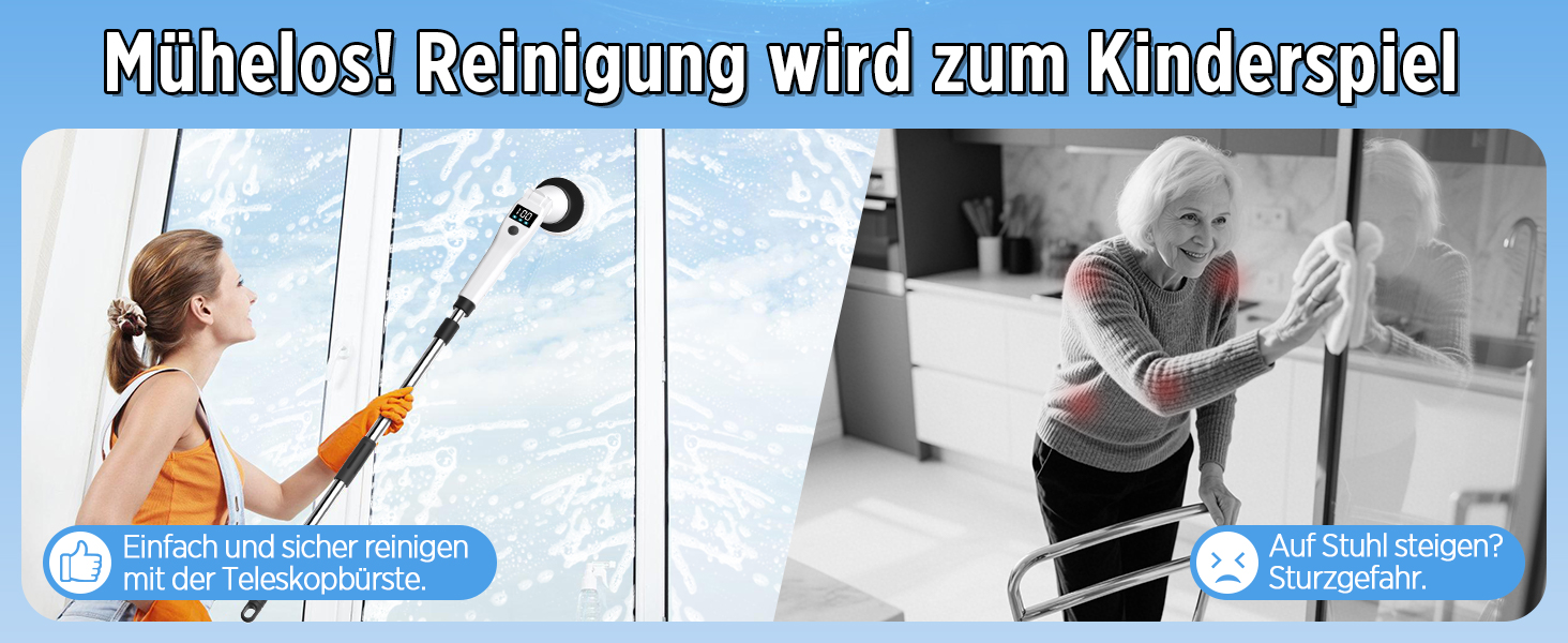 Електрична щітка для прибирання з 8 насадок, 3 швидкості, IP65 водостійка, регульована ручка, акумуляторна щітка для ванної, кухні, плитки, душу та кутів (біла)