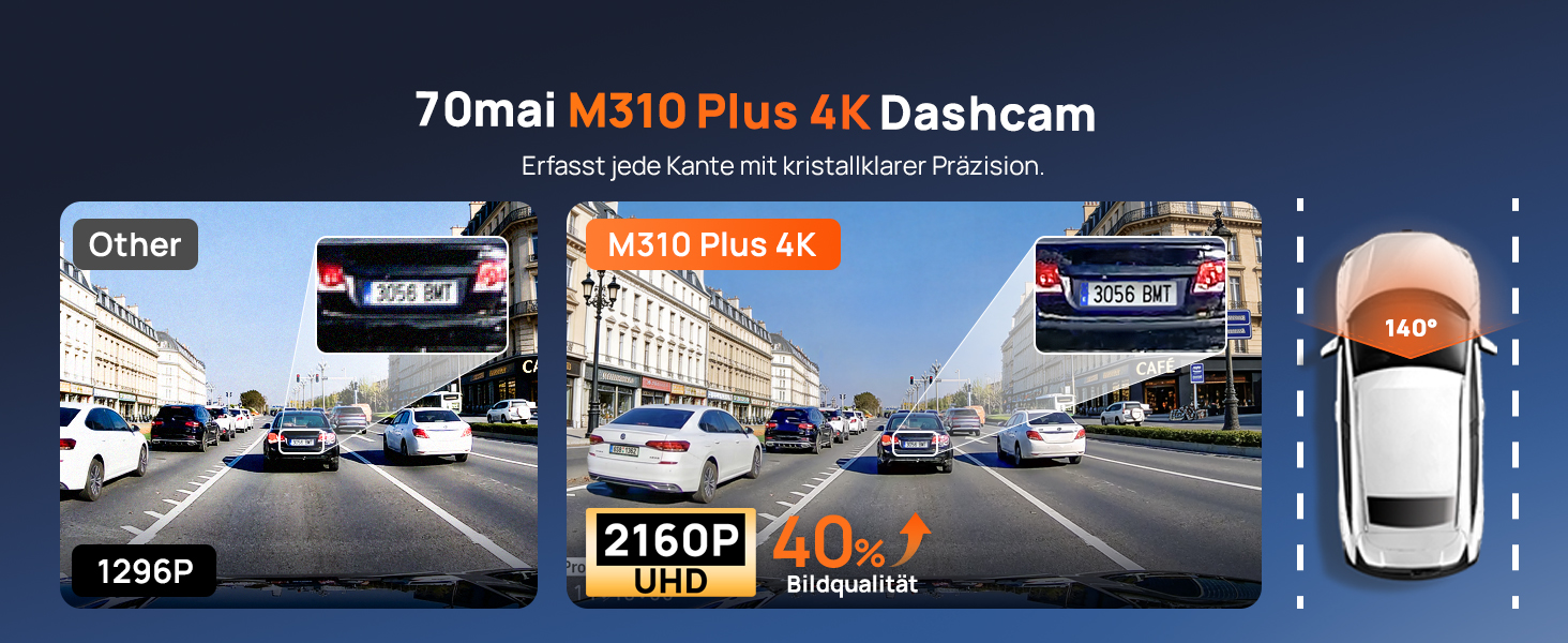 Автомобільний відеореєстратор 70mai M310 Plus 4K з цілодобовим моніторингом паркування, чорний