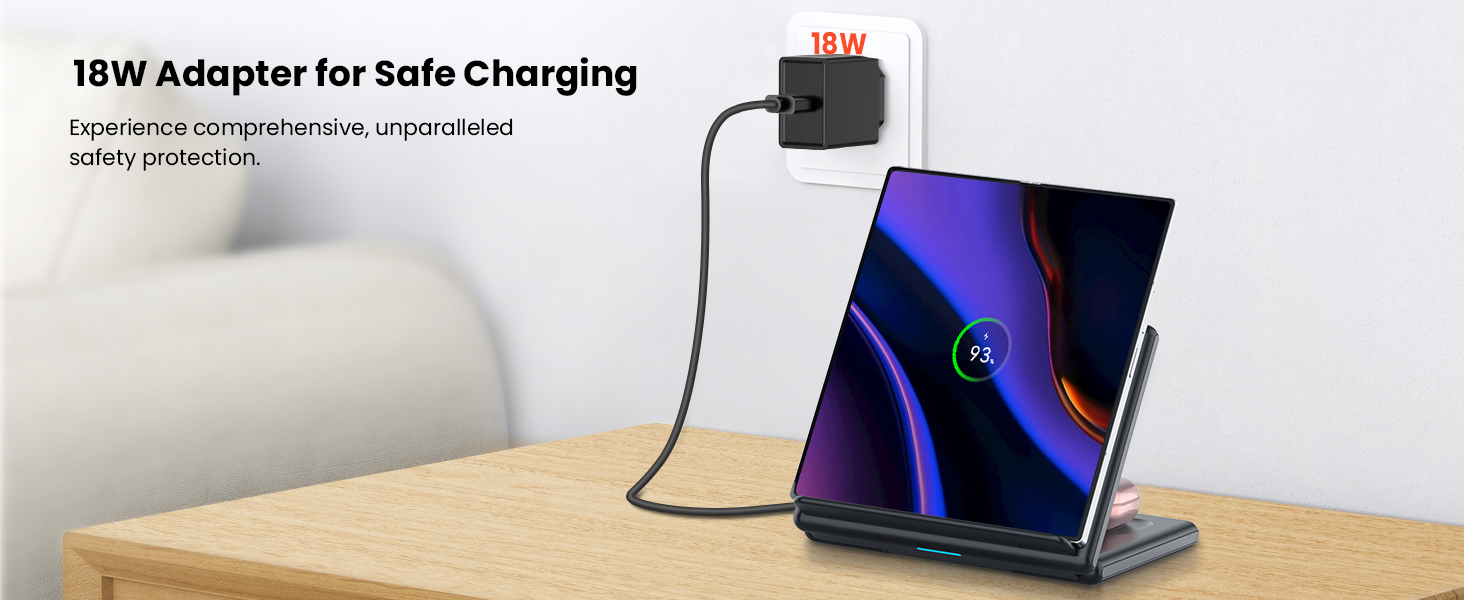 Зарядний пристрій GEEKERA 3-в-1: бездротова зарядка для Samsung Galaxy Z Fold/Flip, Fitbit Sense/Versa, Galaxy Buds (чорний)