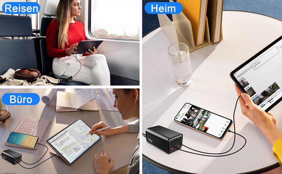 Зарядний пристрій USB-C 120W з 6 портами, GaN, сумісний з iPhone, iPad, Samsung Galaxy