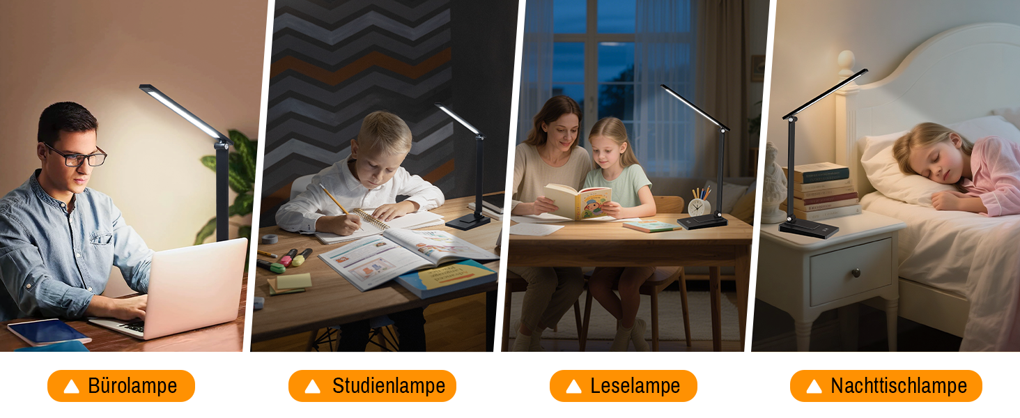 LED лампа настільна Eraylife: бездротова, 800LM, 2600mAh, 5 кольорів, 5 рівнів яскравості, диммування, для дітей, офісу, з USB, чорна