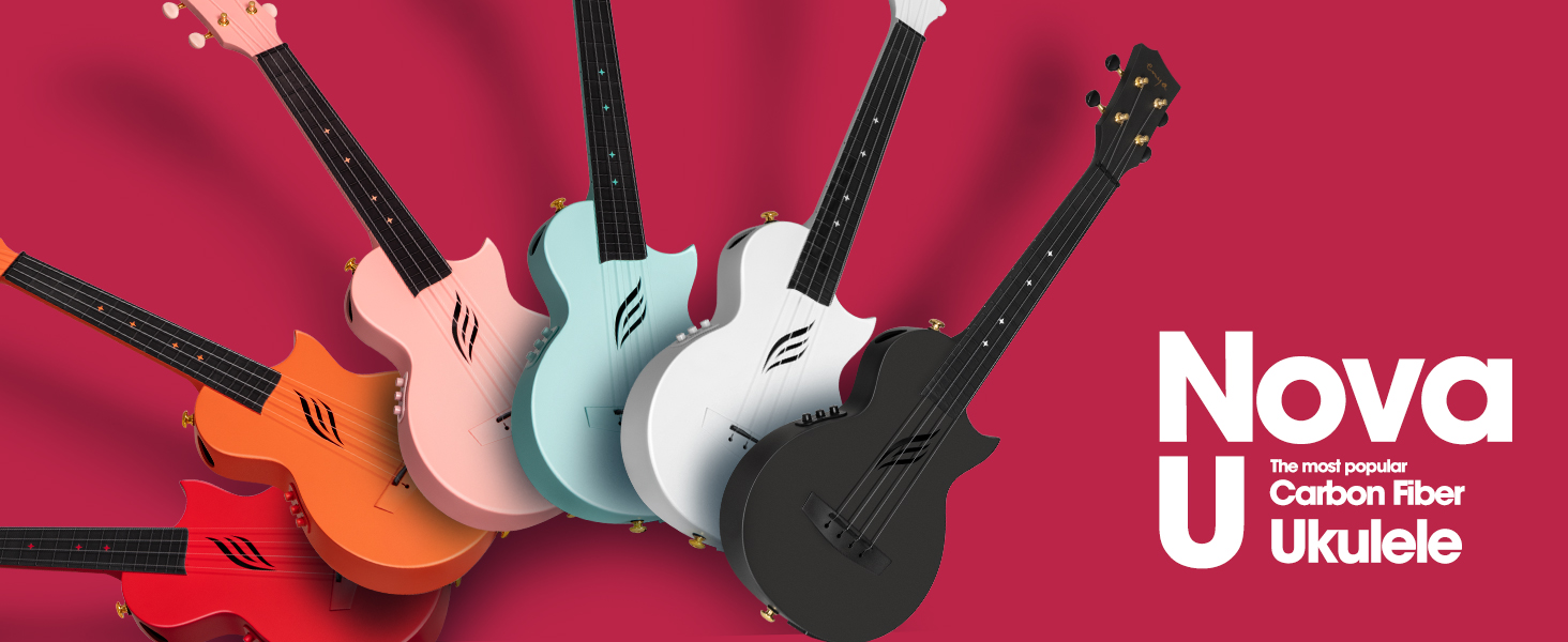Укулеле Enya Ukulele-Sopran NOVA U Mini - карбонове укулеле для початківців, дорослих та дітей. Комплект з чохлом, ремінком, каподастром та струнами. Ідеально для подарунка та подорожей (23 дюйми)