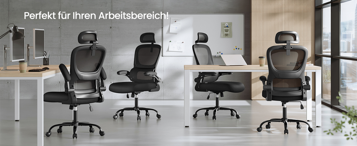 Офісне крісло SONGMICS з адаптивною поперековою підтримкою та регульованою підголівником, сітчасте, чорне (OBN041B01)