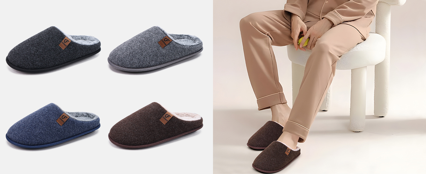 Тапочки чоловічі COFACE з фетру, теплі, зручні, з плюшем, антиковзка гумова підошва, для дому та вулиці, розмір 40-49, чорний, 43 EU