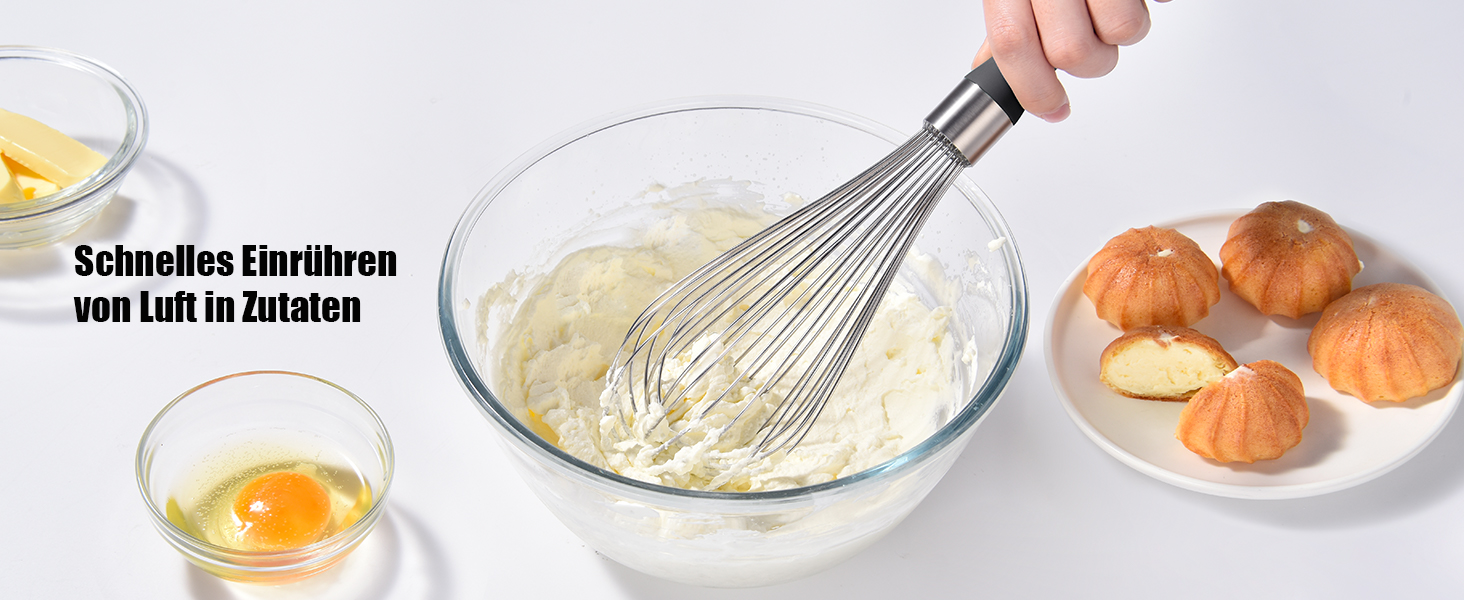 Міксер ручний кухонний Doosu 30см, з нержавіючої сталі 18/8, 12 гнучких дротів, чорний