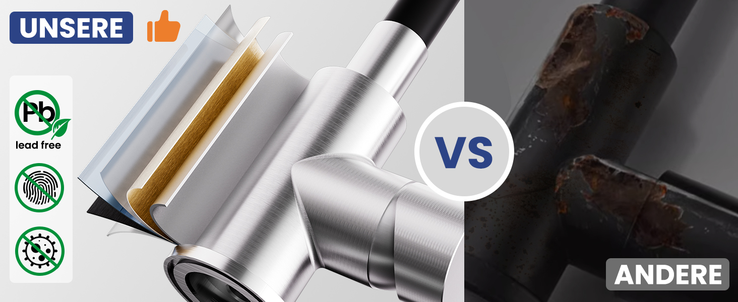 Чорний кухонний змішувач з гнучким виливом, 360° обертання, 2 режими струменя, нержавіюча сталь