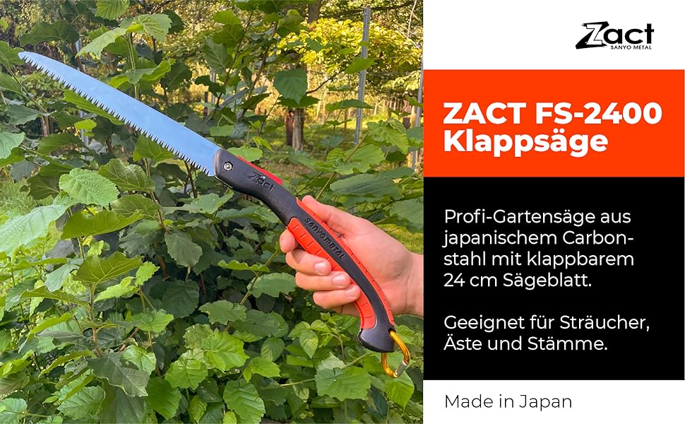 Професійна складна садова пилка ZACT FS 2400 з японської вуглецевої сталі, для гілок і стовбурів, довжина полотна 24 см
