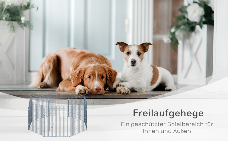 Летворегулятор для собак PawHut - вольєр з 8 панелей, 80 см, для собак, котів, цуценят, срібний (63 x 76 см)