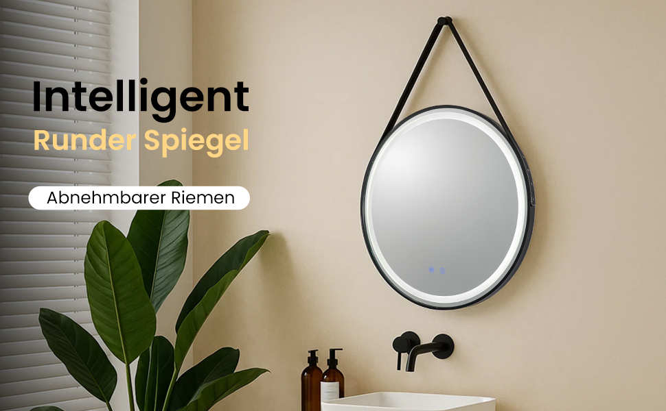 LED дзеркало для ванної кімнати з підсвічуванням, кругле, регульоване, 3 кольори світла (3500K-6500K), сенсорне керування, запобігання запотіванню, для макіяжу та гоління (діаметр 70 см)