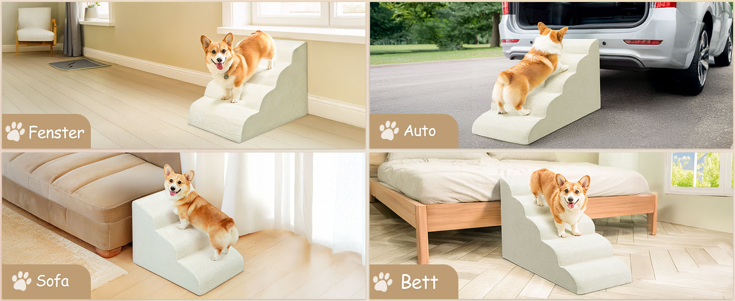 Сходи для собак Niubya, 62 см, 5 сходинок, для котів та собак, для літніх та поранених тварин, знімний чохол, щільна піна (Сірий)