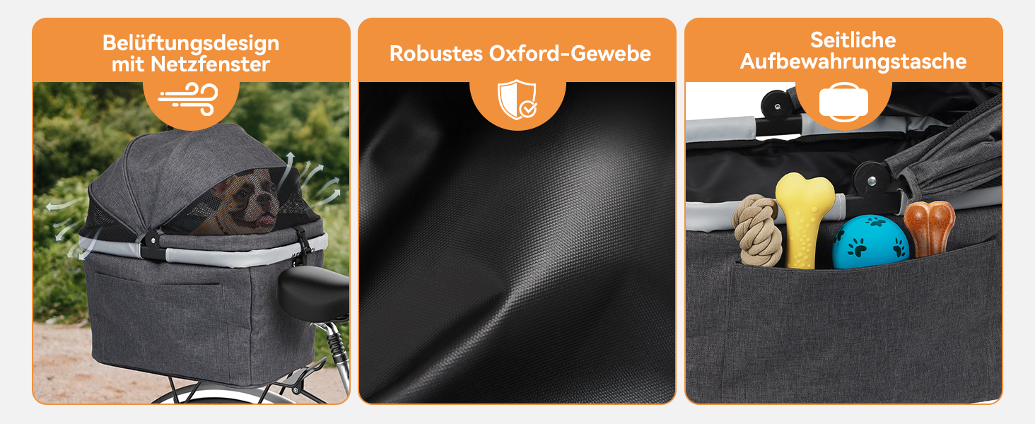 Кошик для велосипеда для собак до 12 кг з металевим каркасом, швидкознімний кріплення, сітчасте вікно, м'яке сидіння, світловідбиваючі смуги, складаний, для міських велосипедів