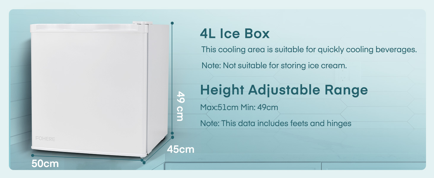 Міні холодильник FOHERE 46L з відділенням для льоду | Компактний холодильник з регулюванням температури, енергозберігаючий, тихий | Ідеальний для офісу, кемпінгу та геймінгу | Змінний бік відкривання дверцят | Білий