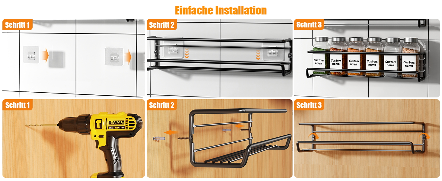 Спеція органайзер з 24 скляними баночками та етикетками, без свердління, настінний, підходить для стін та шаф, комплект з 4 шт.
