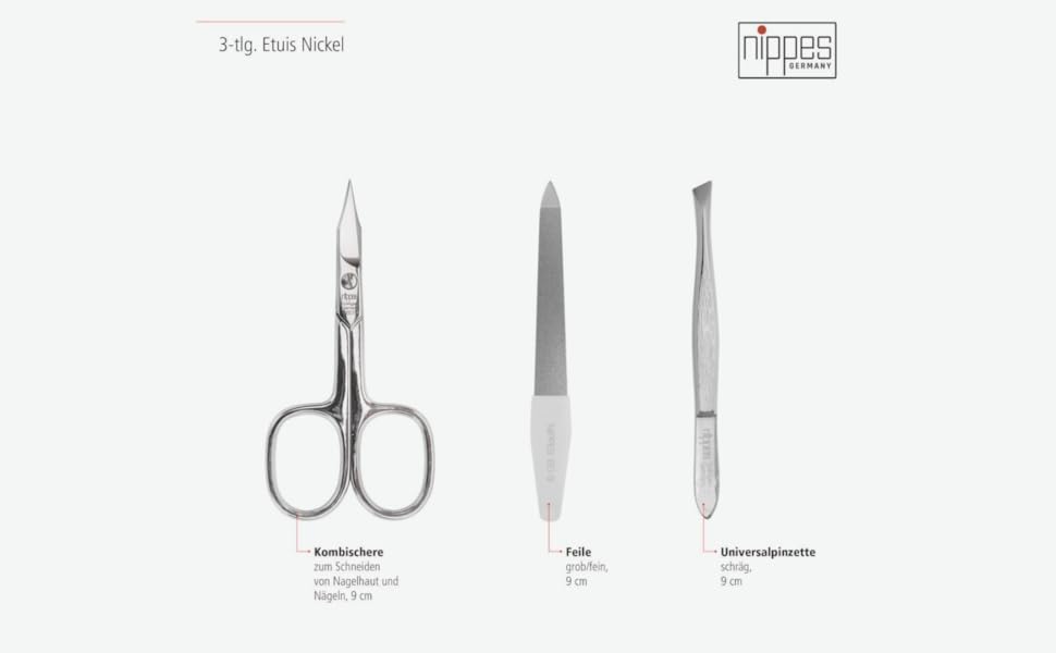 Набір для манікюру та педикюру Nippes Solingen Premium Line (3 предмети) в шкіряному чохлі, нержавіюча сталь, виготовлено в Німеччині