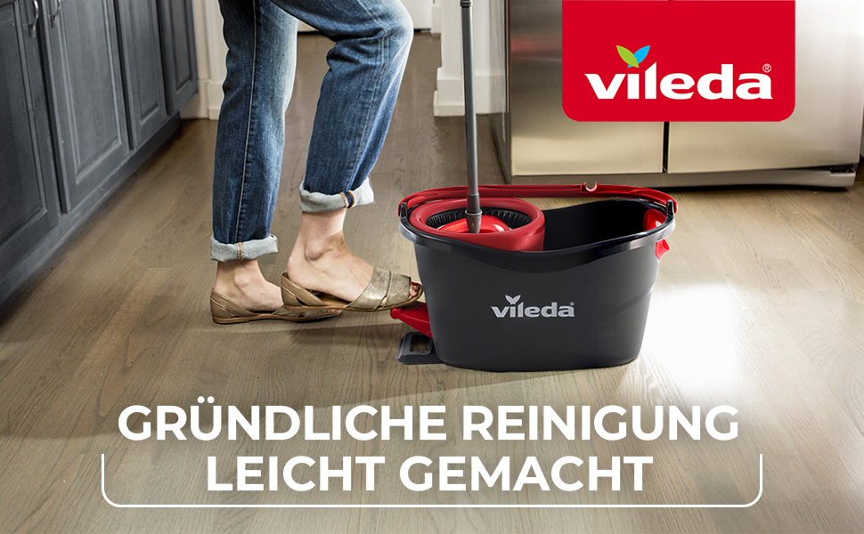 Vileda Ultramax Turbo 2in1: Набір для миття підлоги з відром та мікрофіброю | Телескопічна ручка (75–130 см), система віджиму, для плитки, ламінату та паркету | Еко-упаковка