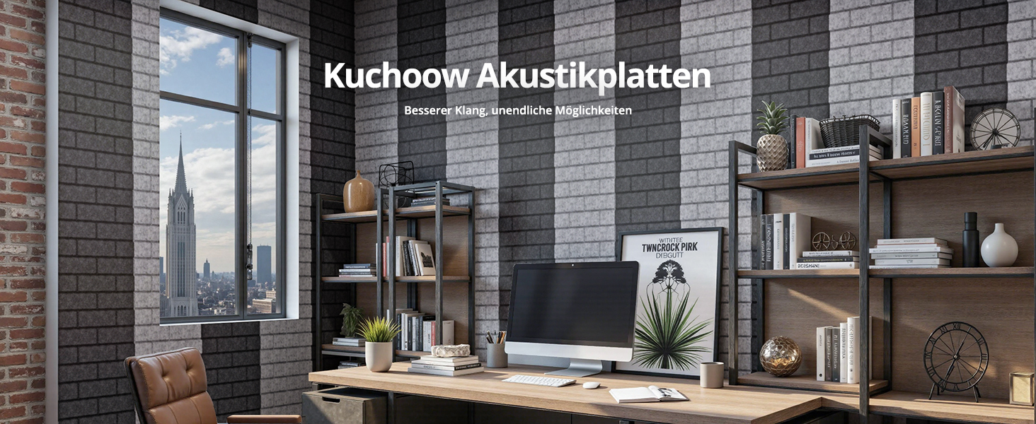 Акустичні панелі Kuchoow самоклеючі звукопоглинаючі плити 30x30x0,9 см, чорні (12 шт) для студії, офісу та звукоізоляції стін