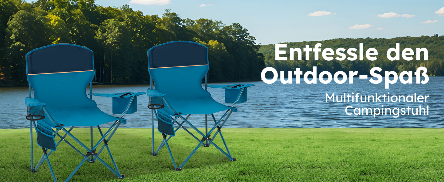 Набір 2 складаних стільців High Point Sports для кемпінгу, риболовлі та саду з підсклянником та охолоджувальним відсіком (до 120 кг), синій