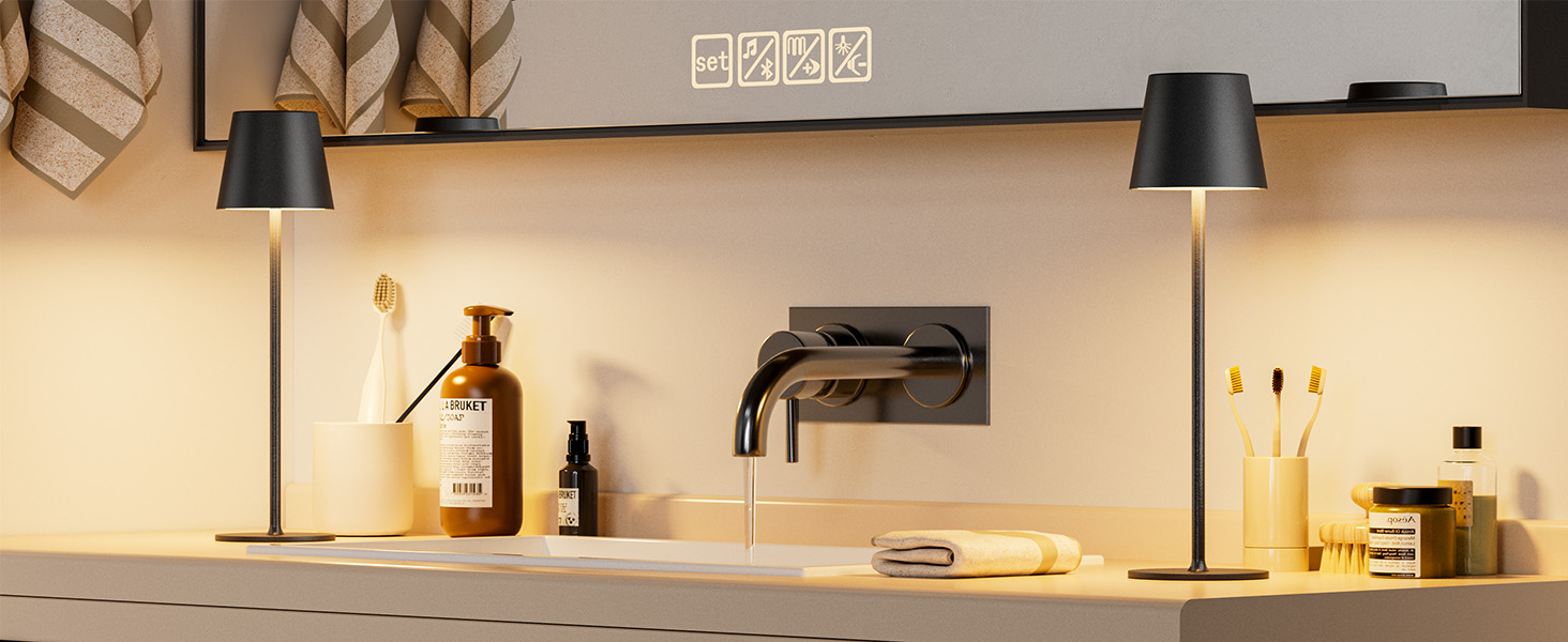 Набір з 2 бездротових настільних світильників LED з акумулятором, сенсорне регулювання яскравості, 3 режими кольору, USB-C зарядка для спальні, столу, кемпінгу (Чорний)