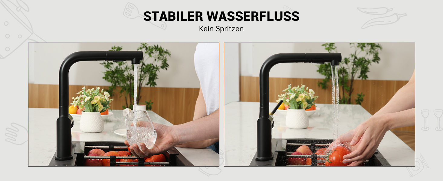 Кухонний змішувач Appaso, висувний, чорний, з 2 режимами струменя, 360° поворот, для кухні | Нержавіюча сталь, матовий чорний