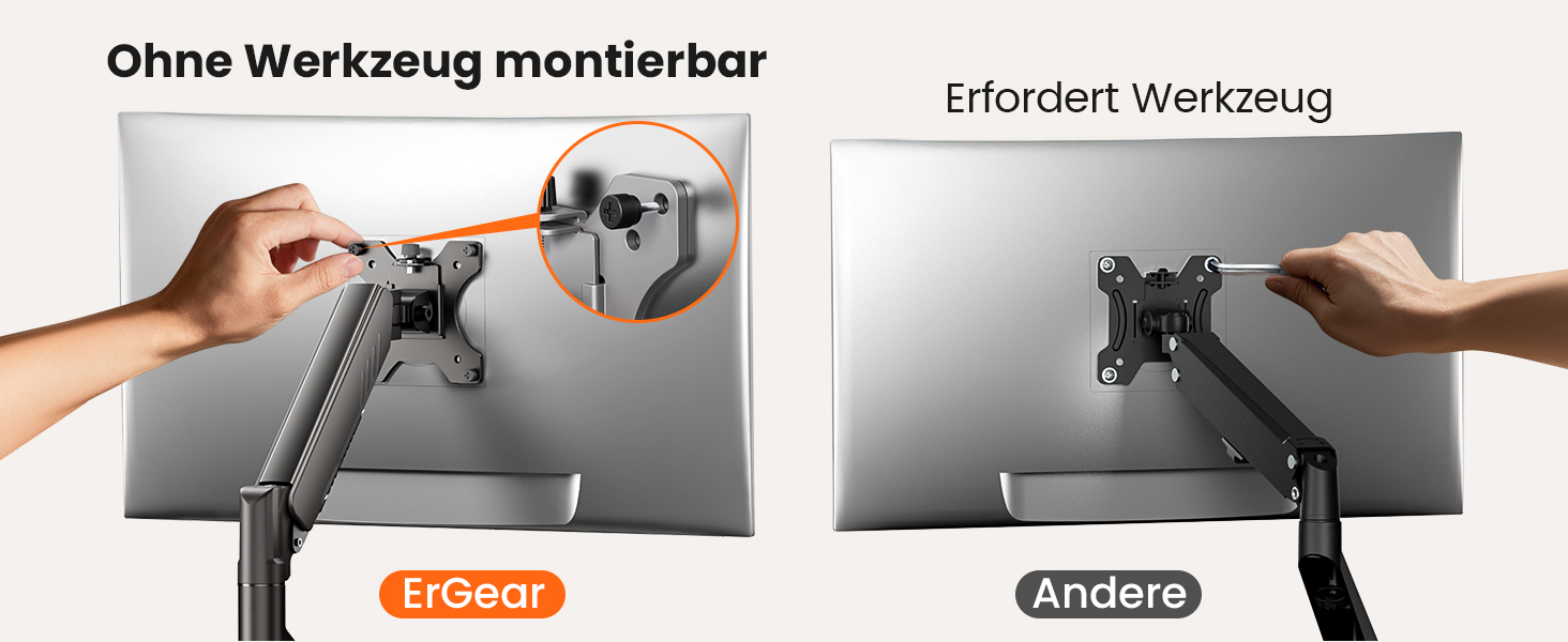 Кріплення для монітора ErGear: регульований кронштейн для моніторів 13-34 дюймів, підставка з кабельною організацією, VESA 75/100 мм, до 9 кг (срібний)