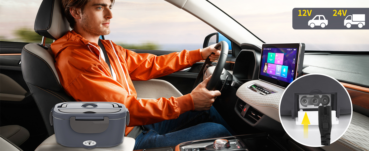 Електрична ланчбокс Carsolt 80W 1,5L з 3 функціями (нагрівання, термобокс, ланчбокс) для авто, офісу та дому. Висока якість, сірий колір, 12V/24V/230V, знімний контейнер. Безпечна від протікання.