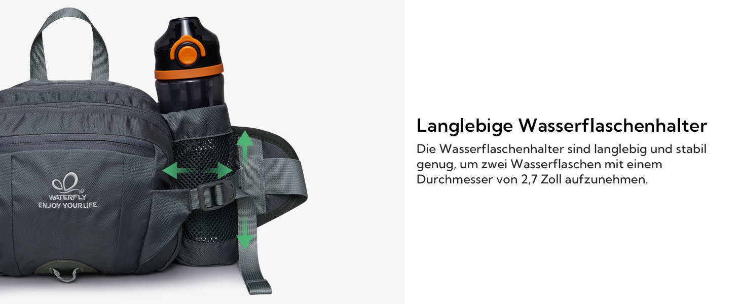 Водонепроникна поясна сумка Waterfly з тримачем для пляшки, регульованим ременем, кишенею для телефону, для туризму, подорожей, кемпінгу, чорна