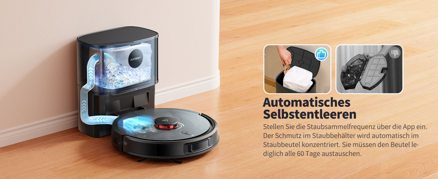 Робот-пилосос Airzeen Q10 Pro S з вологою, 6000Pa, LiDAR, керування через APP та Alexa, для дому, килимів, шерсті тварин, чорний