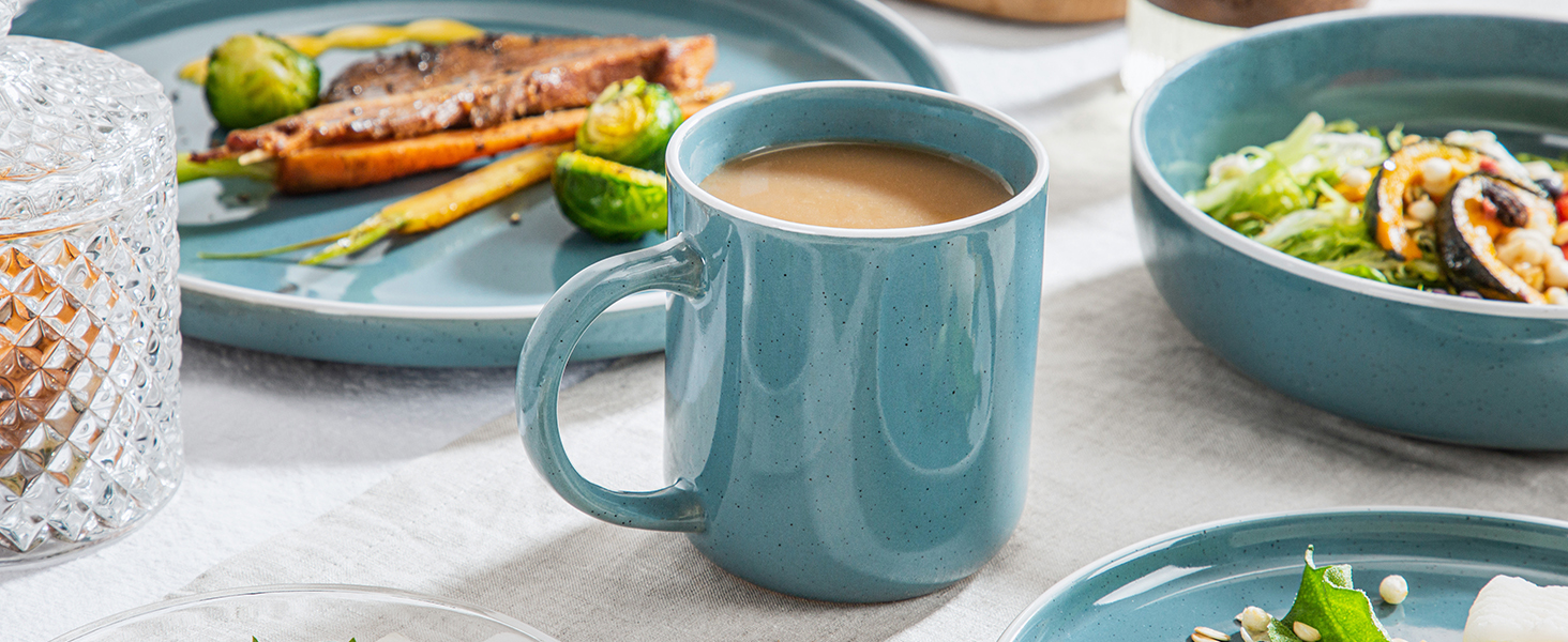 Набір посуду Vancasso SESAM Serie (16 предметів) – керамічний сервіз для 4-12 осіб, скандинавський дизайн (темно-сірий, сірий, блакитний, зелений)