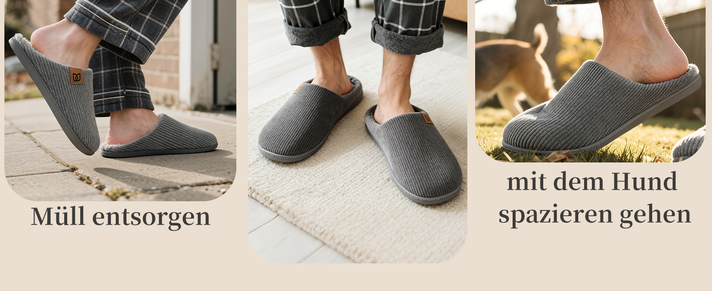 Чоловічі халапи WateLves з корду з Memory Foam, антиковзаючі, теплі, зручні, для дому та вулиці (Смугастий сірий, 44/45 EU)