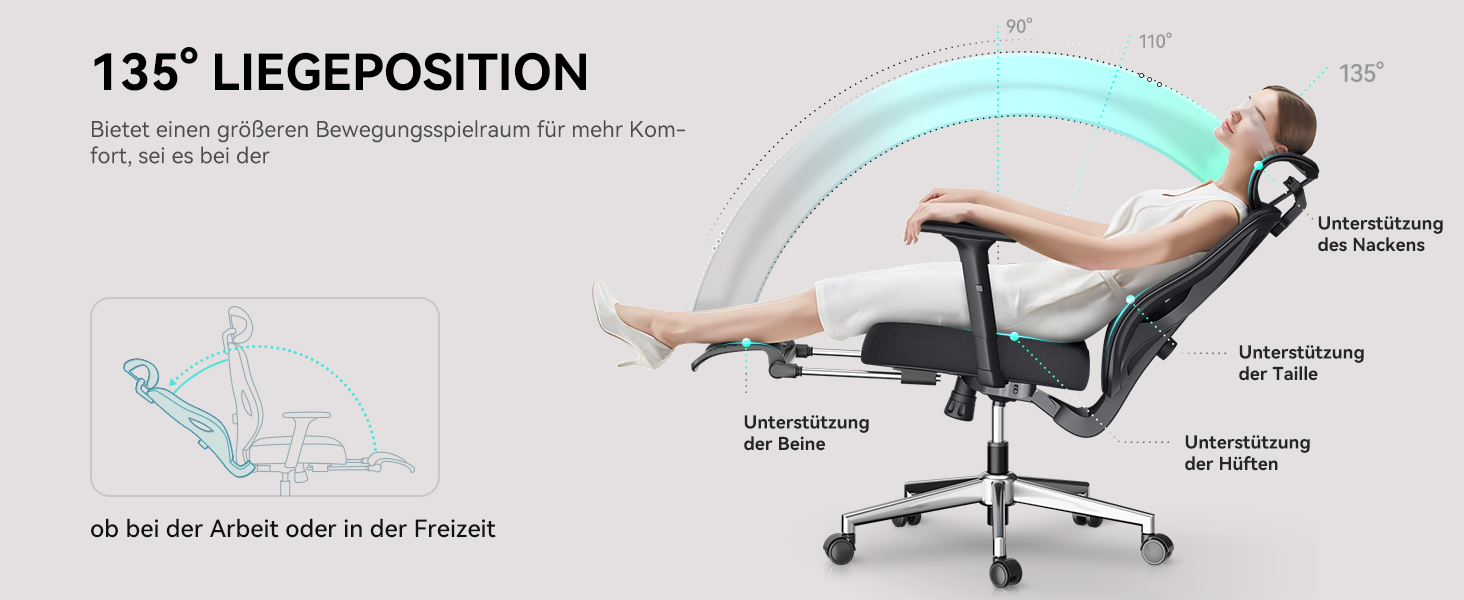 Hbada P5 Ergonomic Office Chair with Adjustable Lumbar Support, Breathable Seat Cushion, Footrest, Black Computer Desk Chair